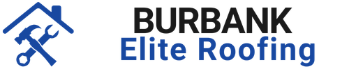 Logo for Burbank Elite Roofing, featuring a blue house with crossed hammer and wrench, and text.