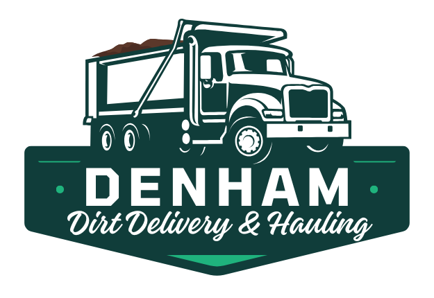Green and white logo: Dump truck carrying dirt, 