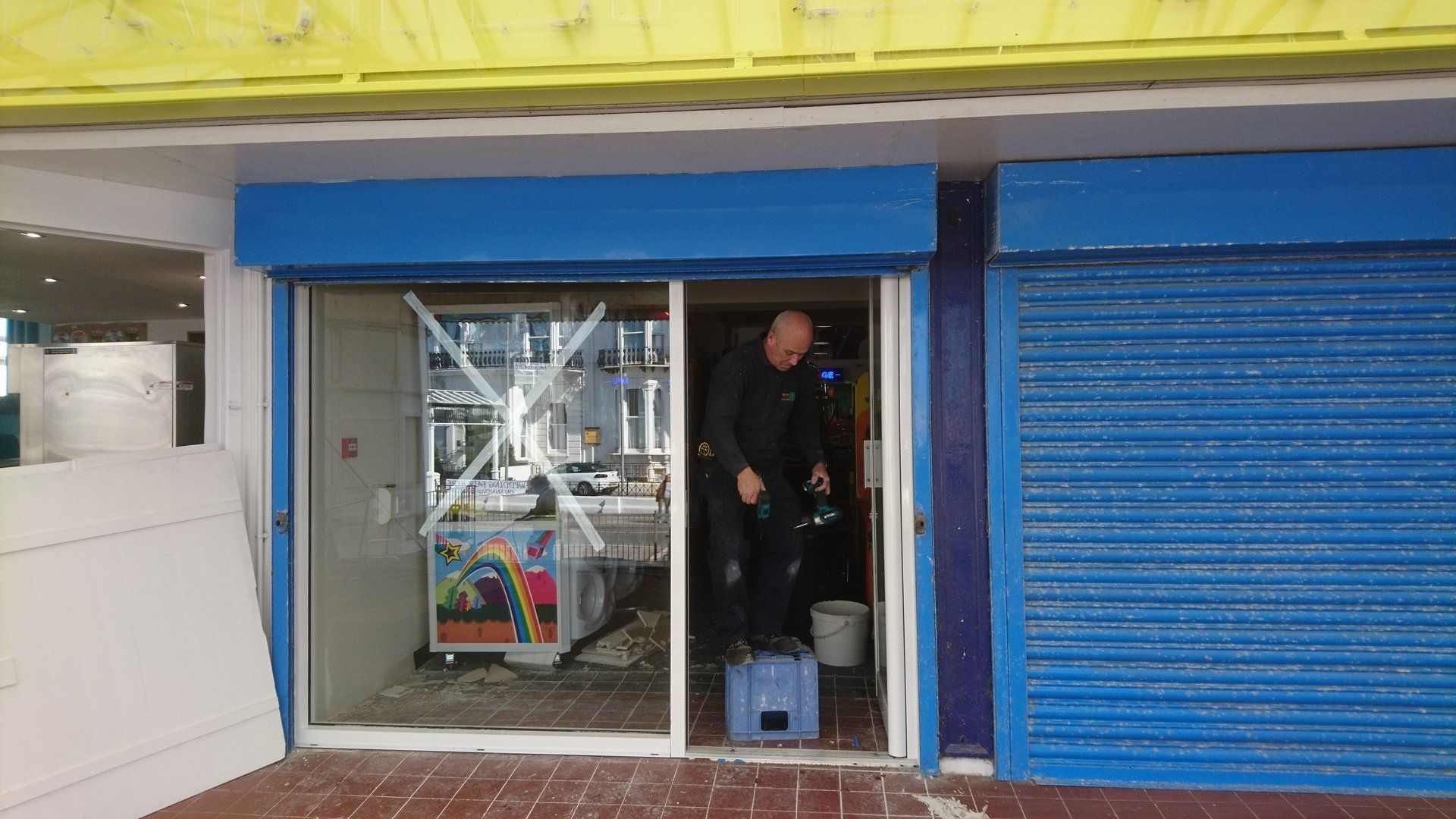 blue manual shutters