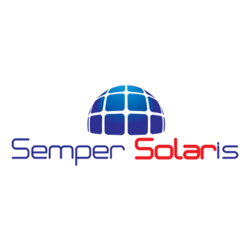 a logo for semper solaris with a globe in the middle