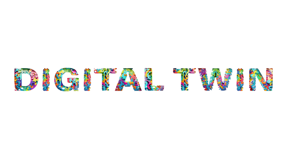 the word digital twin is written in colorful letters on a white background .