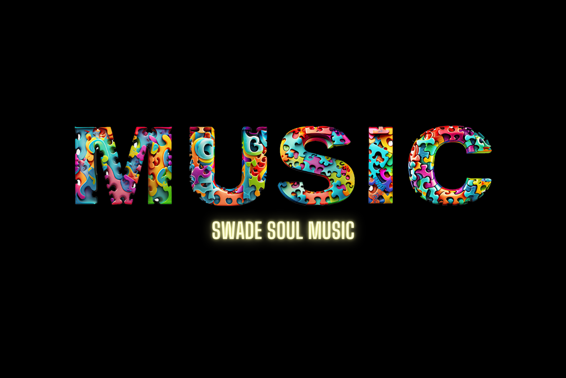 the word music is written in colorful letters on a black background
