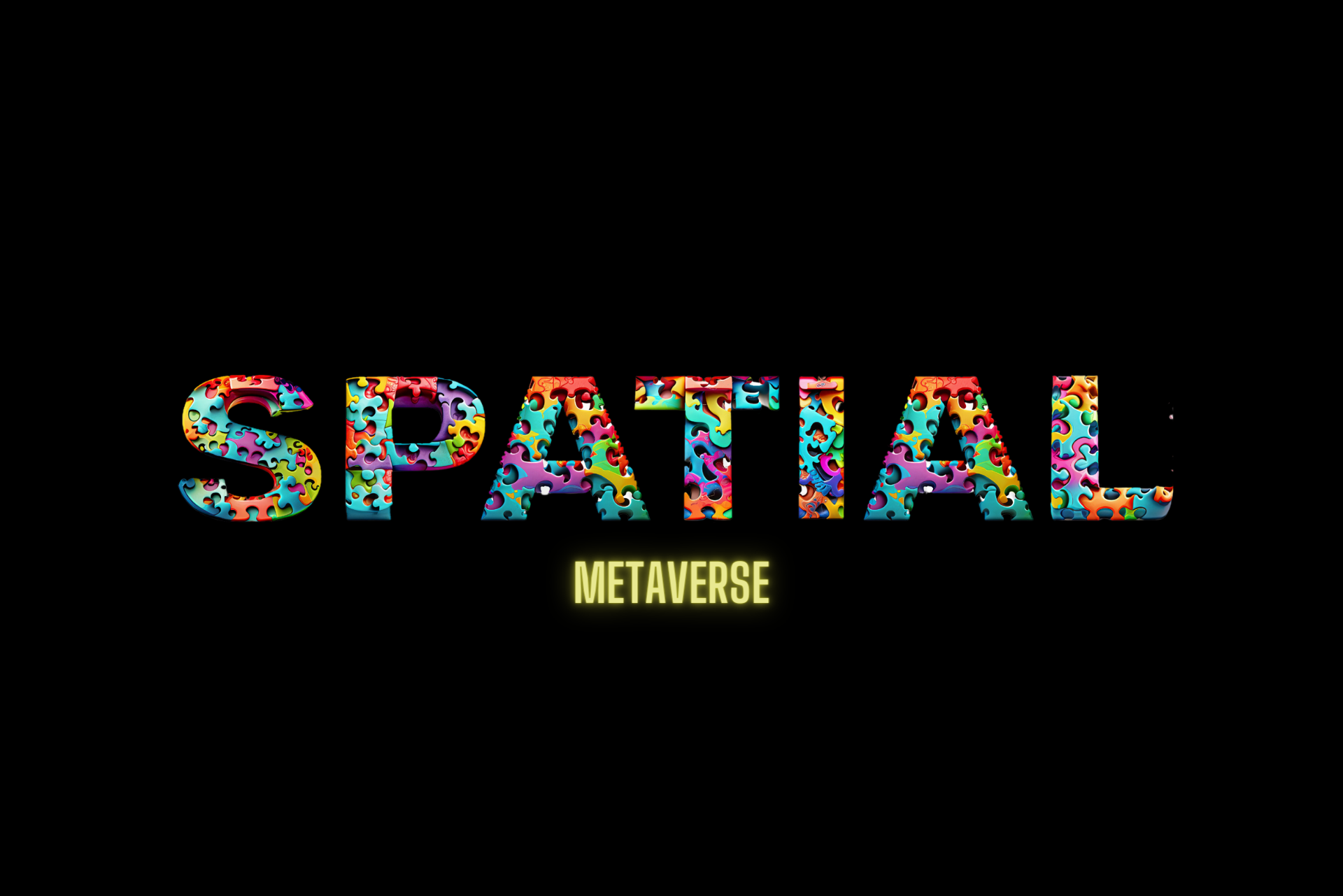 the word spatial is made up of colorful letters on a black background .
