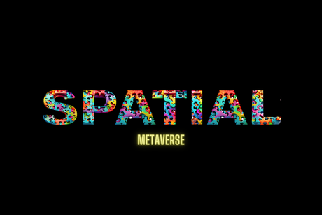 the word spatial is made up of colorful letters on a black background .