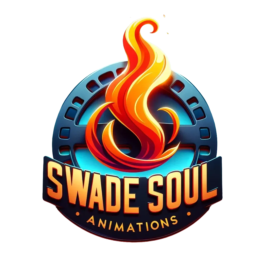 a logo for swade soul animations with a fire coming out of it