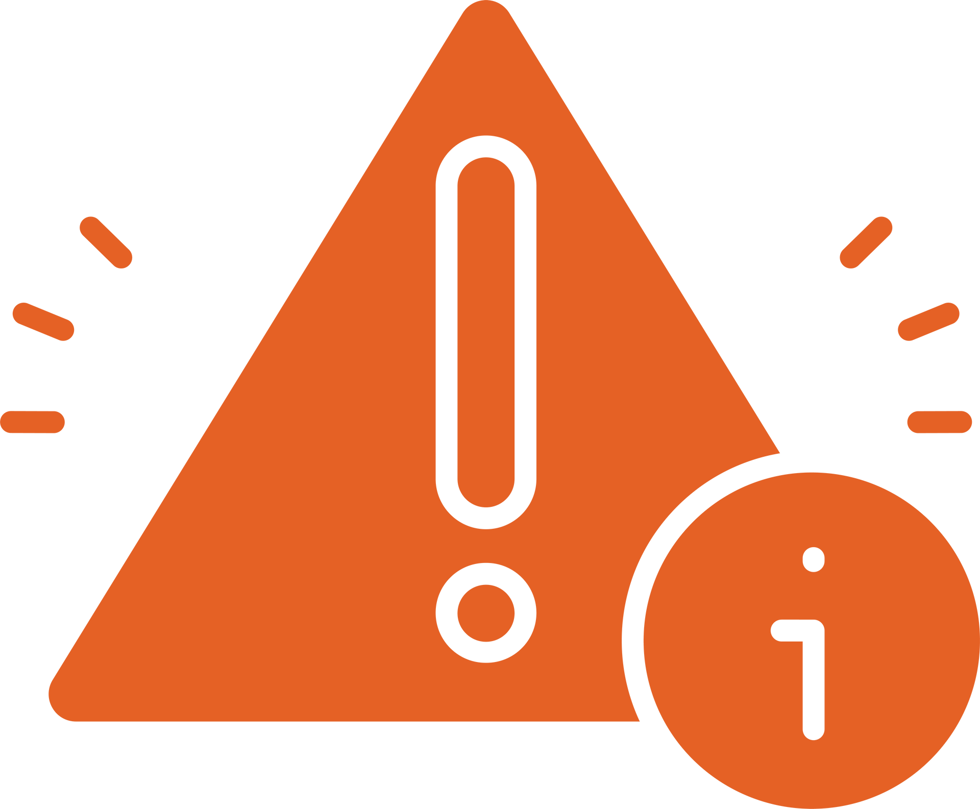 Orange warning triangle with exclamation point and an info circle.