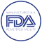 FDA registered facility seal, blue and white circular logo.