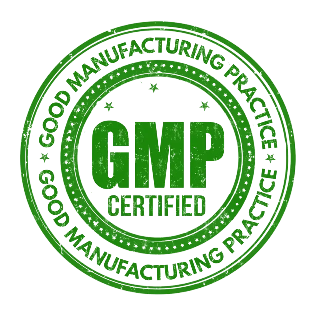Green GMP (Good Manufacturing Practice) Certified seal.