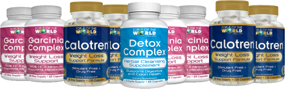 Bottles of weight loss supplements in various colors and designs.
