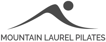 The logo for mountain laurel pilates shows a person doing a Pilates pose.