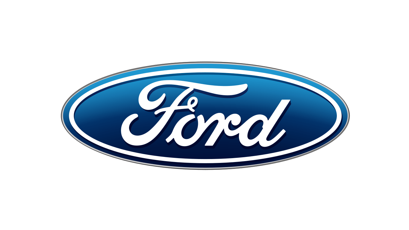 A blue and white ford logo on a white background.