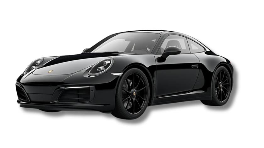 A black porsche 911 carrera gts is shown on a white background.