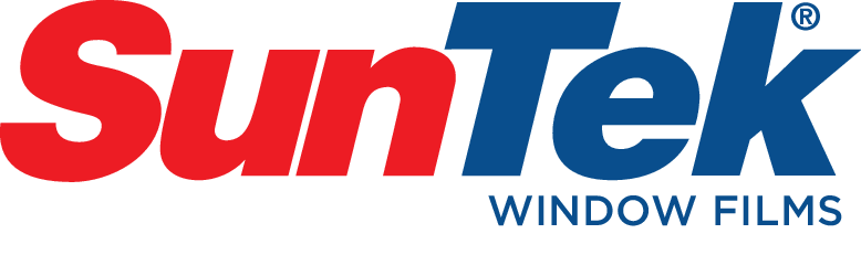 The suntek window films logo is red and blue on a white background.