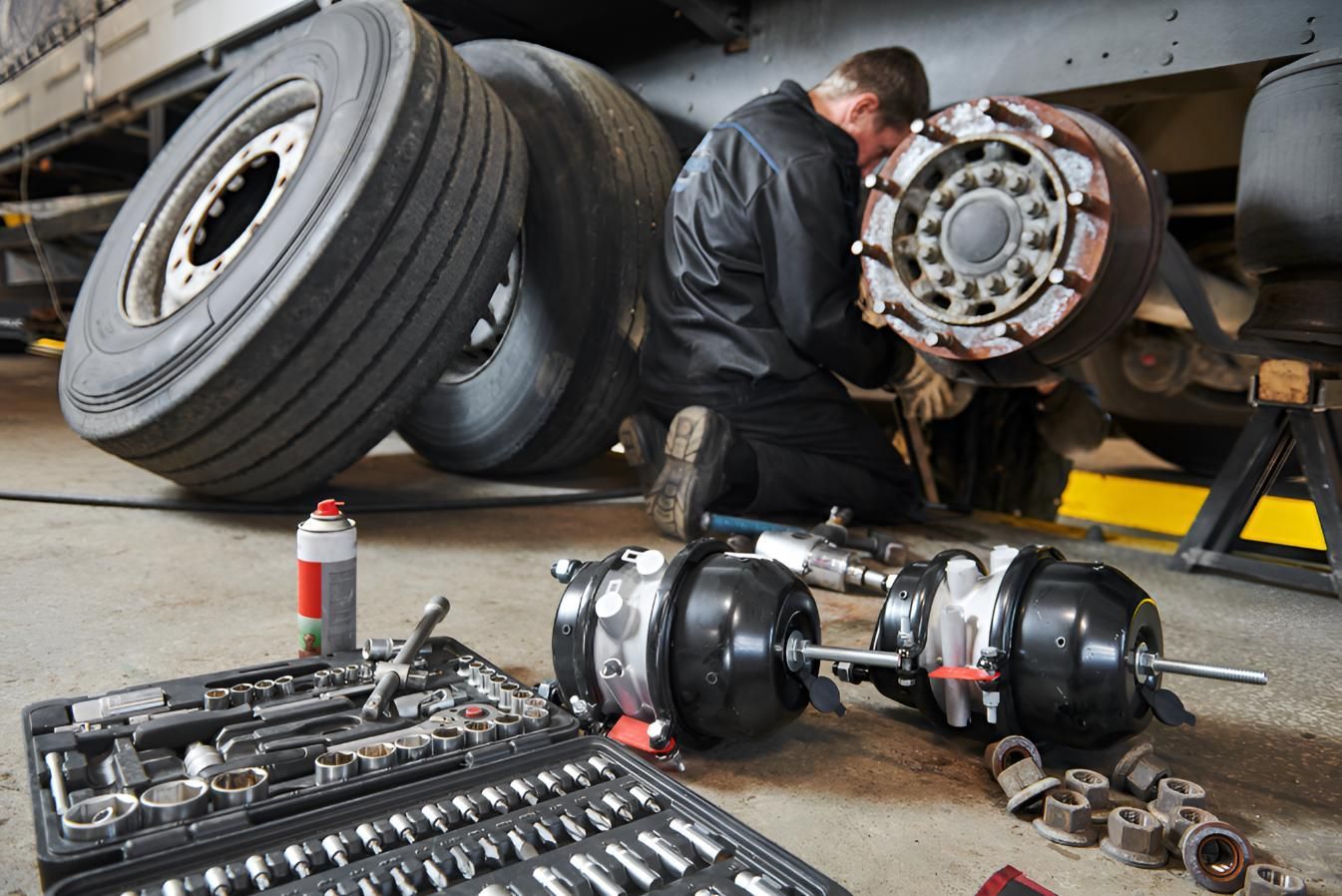 Man is Working on a Truck in a Garage — Noosa Mechanical in Noosaville, QLD