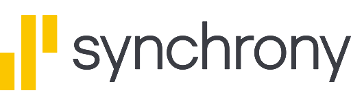The logo for synchrony is yellow and black on a white background.
