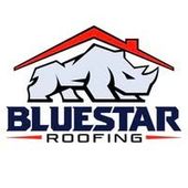 Bluestar Roofing logo with a red roof over a blue bear and navy text