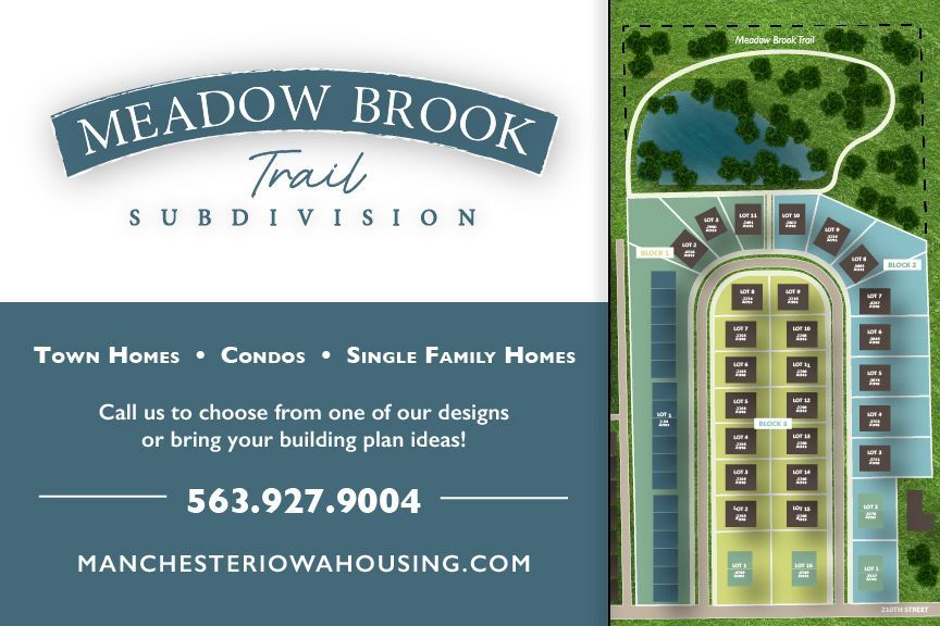 An advertisement for meadow brook trail subdivision