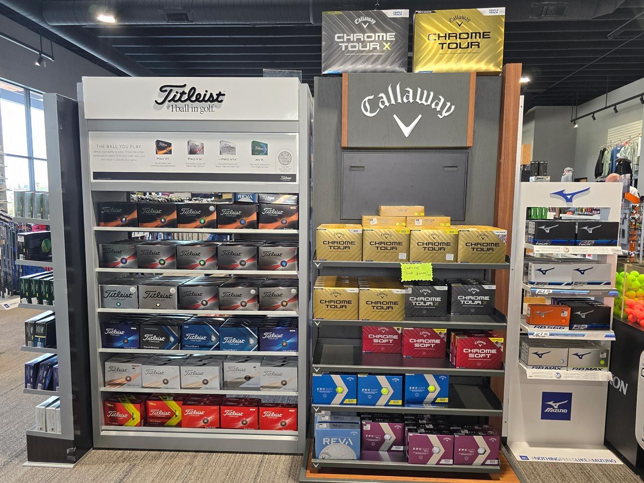 A display of golf balls in a store.