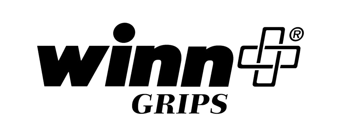 A black and white logo for winn grips on a white background.