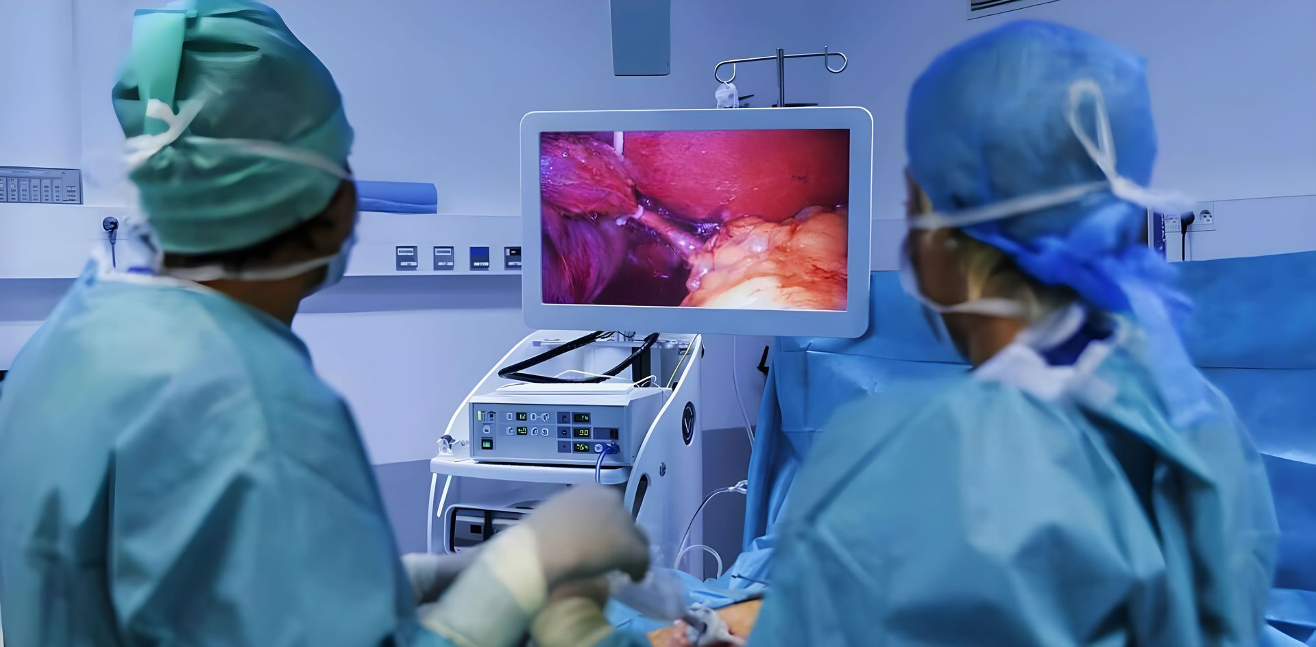 Dos cirujanos están operando a un paciente en un quirófano.