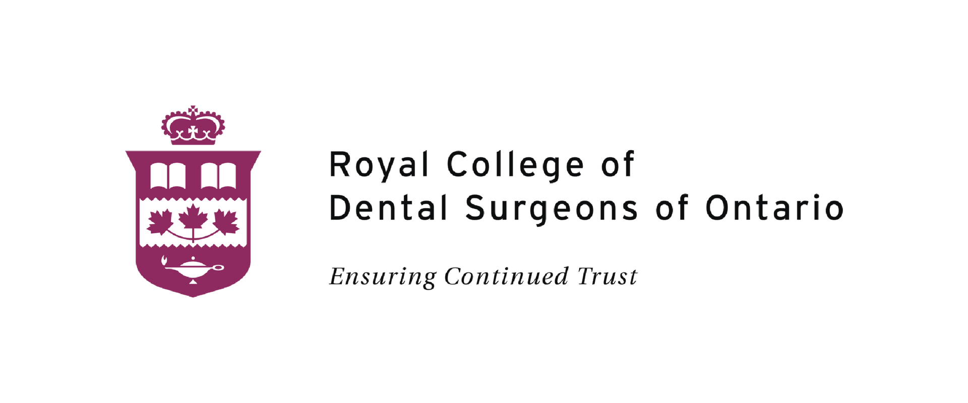 Royal College of Dental Surgeons of Ontario logo: maroon shield with crown, maple leaves, text.