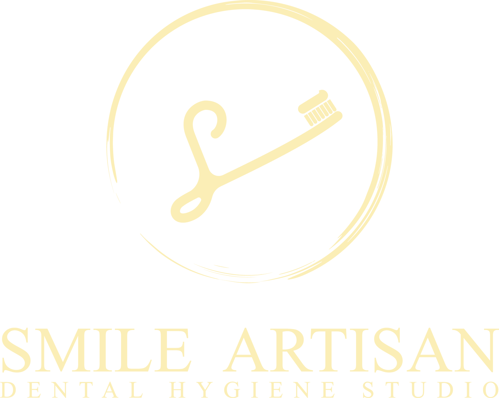 A yellow logo for a dental hygiene studio with a toothbrush in a circle.