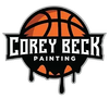Logo: Orange basketball with black paint drips. Text 