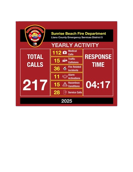 Fire department dashboard: Total calls 217, response time 4:17. Details include medical calls, fires, and service calls.