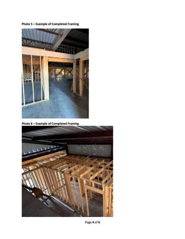 Two photos showing wooden framing for an interior space.