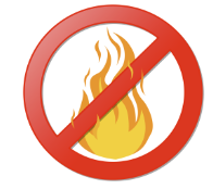 No fire symbol: a yellow flame inside a red circle with a diagonal slash through it.