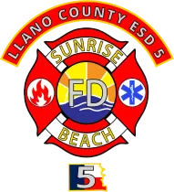 Llano County ESD 5 Sunrise Beach Fire Department logo. A Maltese cross with text, fire and medical symbols.