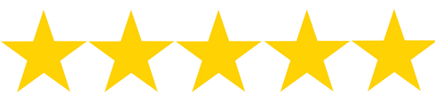 Cinq étoiles jaunes sont alignées sur un fond blanc.