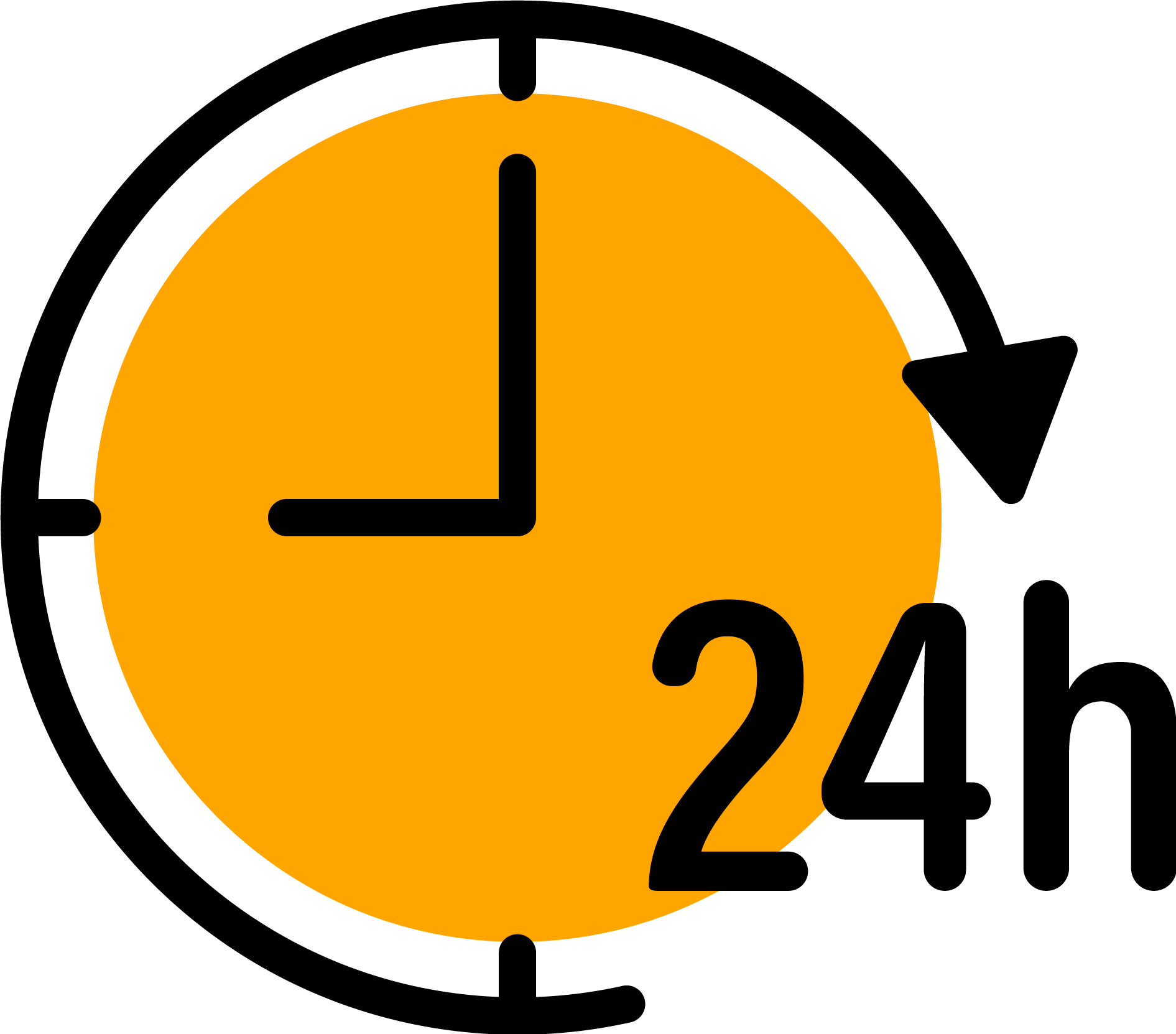 A clock with the word 24h on it