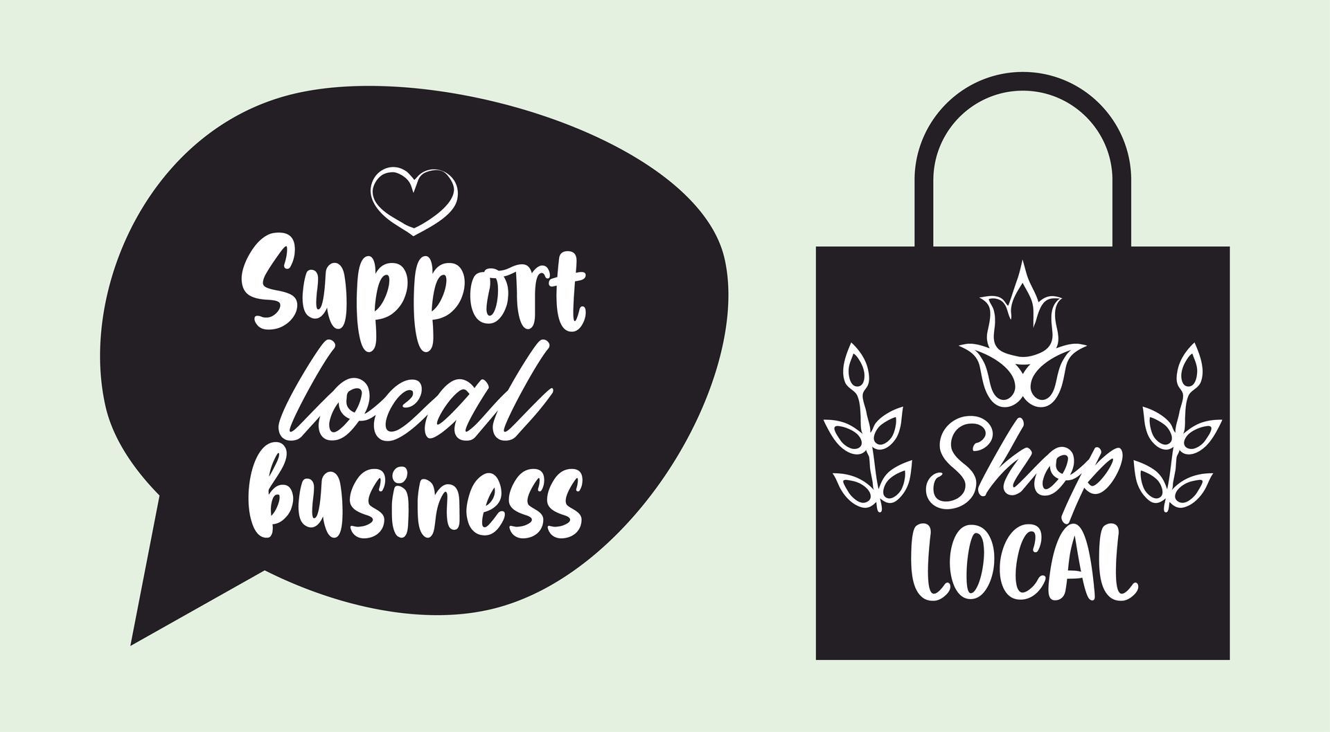 Black speech bubble and shopping bag with