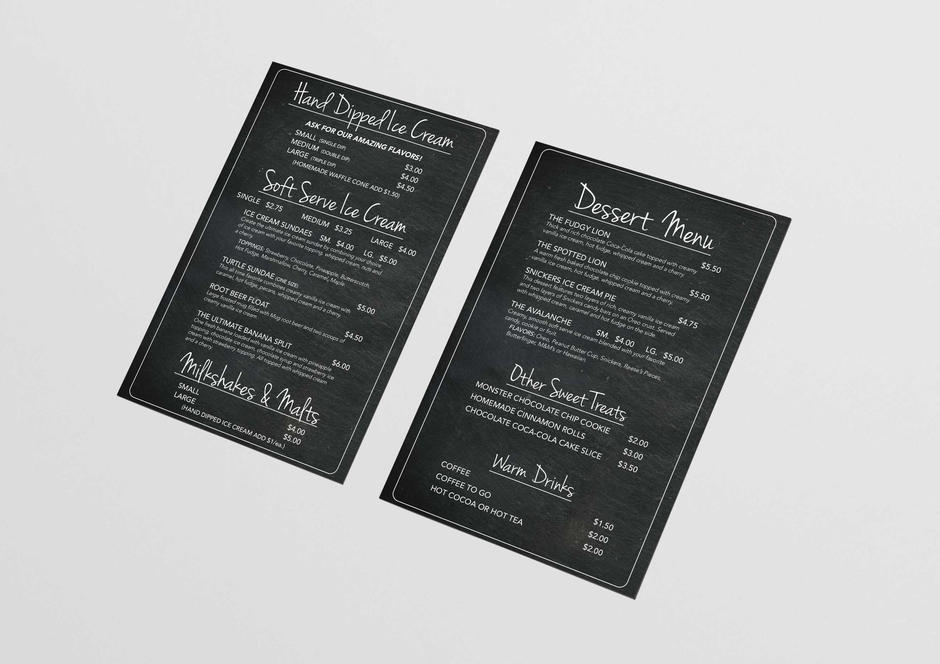 Dessert menus for Good Time Pizza & More restaurant in Nashville, MI.