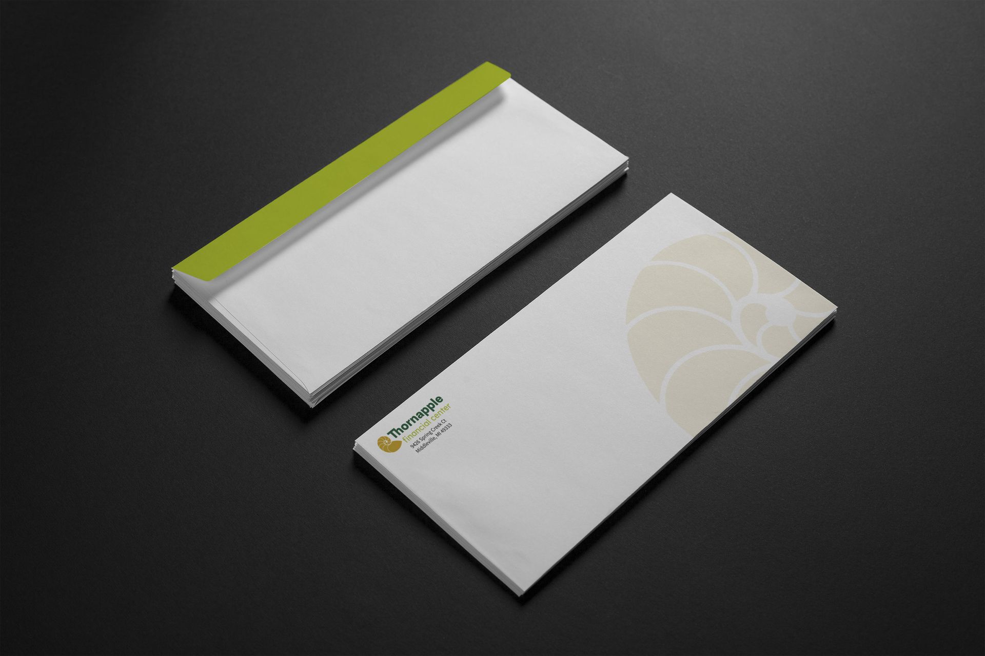 Custom envelopes for Thornapple Financial Center.