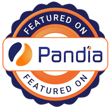 A badge that says ' featured on panda ' on it