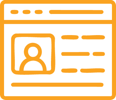 A drawing of a website page with an image of a person and some text about them.