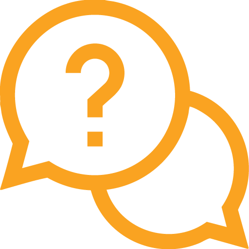 two speech bubbles, one with a question mark inside of it.