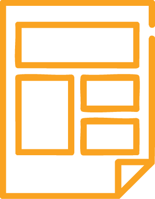 An icon of a piece of paper with different size shapes on it.