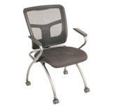 Gray mesh back office chair with gray seat and silver frame.