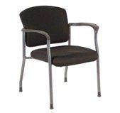 Black upholstered office chair with gray metal frame and arms.
