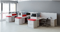 three workstations with panel systems for privacy