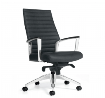 Black and silver office chair with a high back, armrests, and a 5-star base.