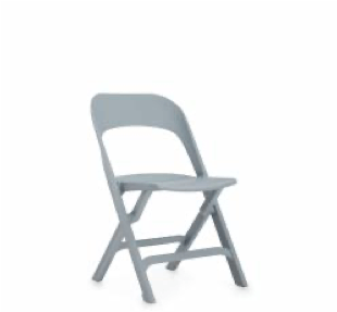 Gray folding chair against a white background.