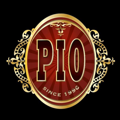 A red and gold logo for pio since 1996