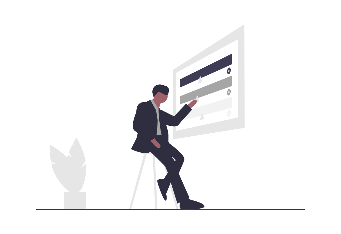 illustration of man looking at options