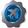 A 3D icon of a plane in a badge