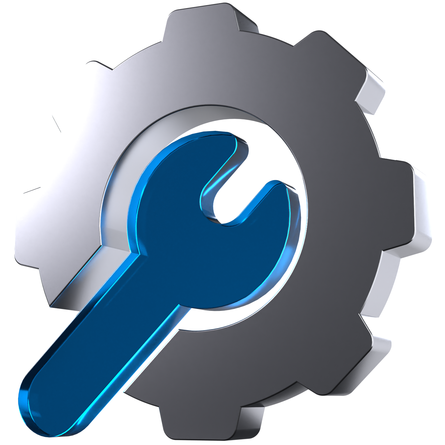 A 3D icon of a gear with a wrench in the middle