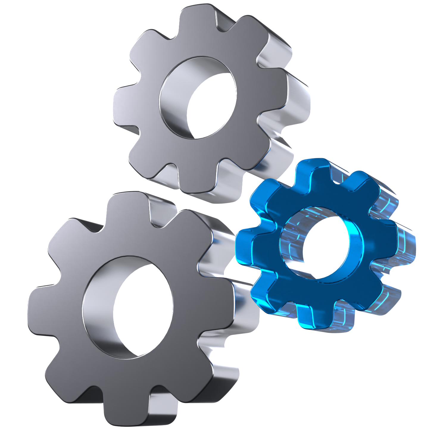 Three gears are stacked on top of each other one of which is blue